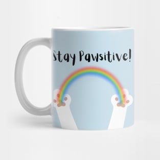 Stay Pawsitive White Paws Black Text Mug